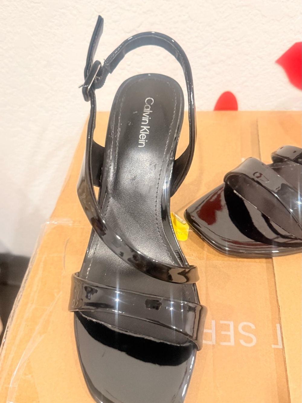 Calvin Klein Black Patent Strappy Slingback Heels